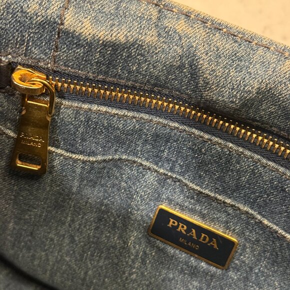 Prada Small Denim Canapa Logo Tote w/ Strap - Picture 4 of 9
